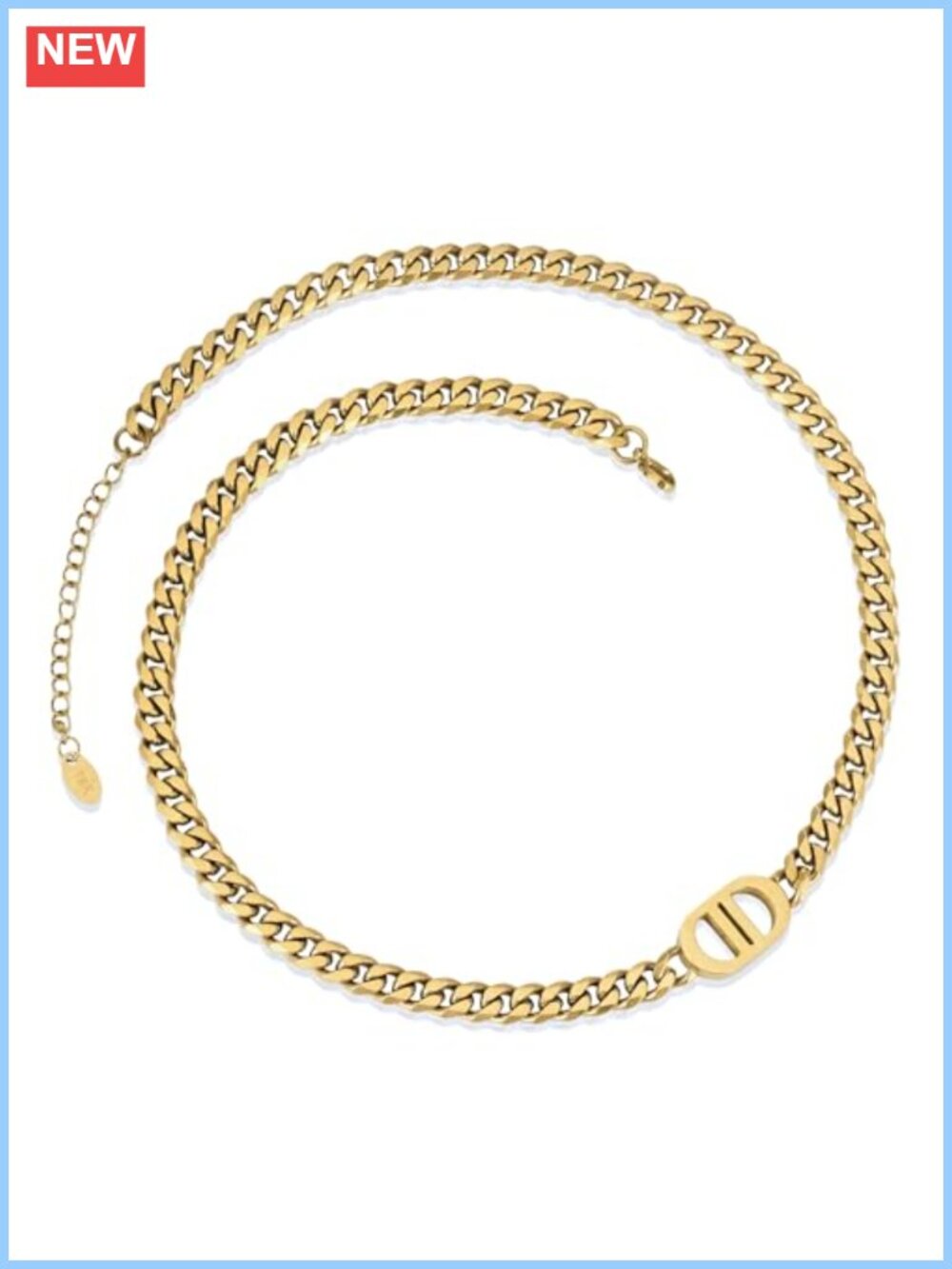18K Real Gold Plated Double D Initial Cuban Link Choker Necklace 16-18" 316L